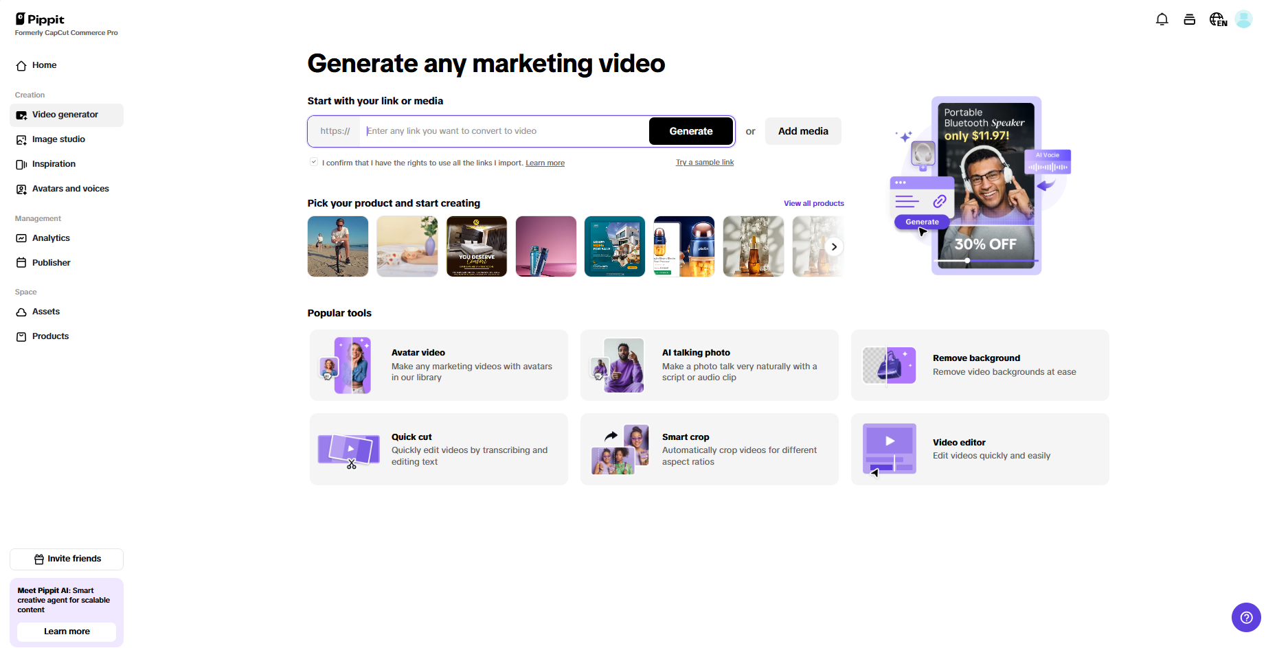 Generate fine animated ads from a product link