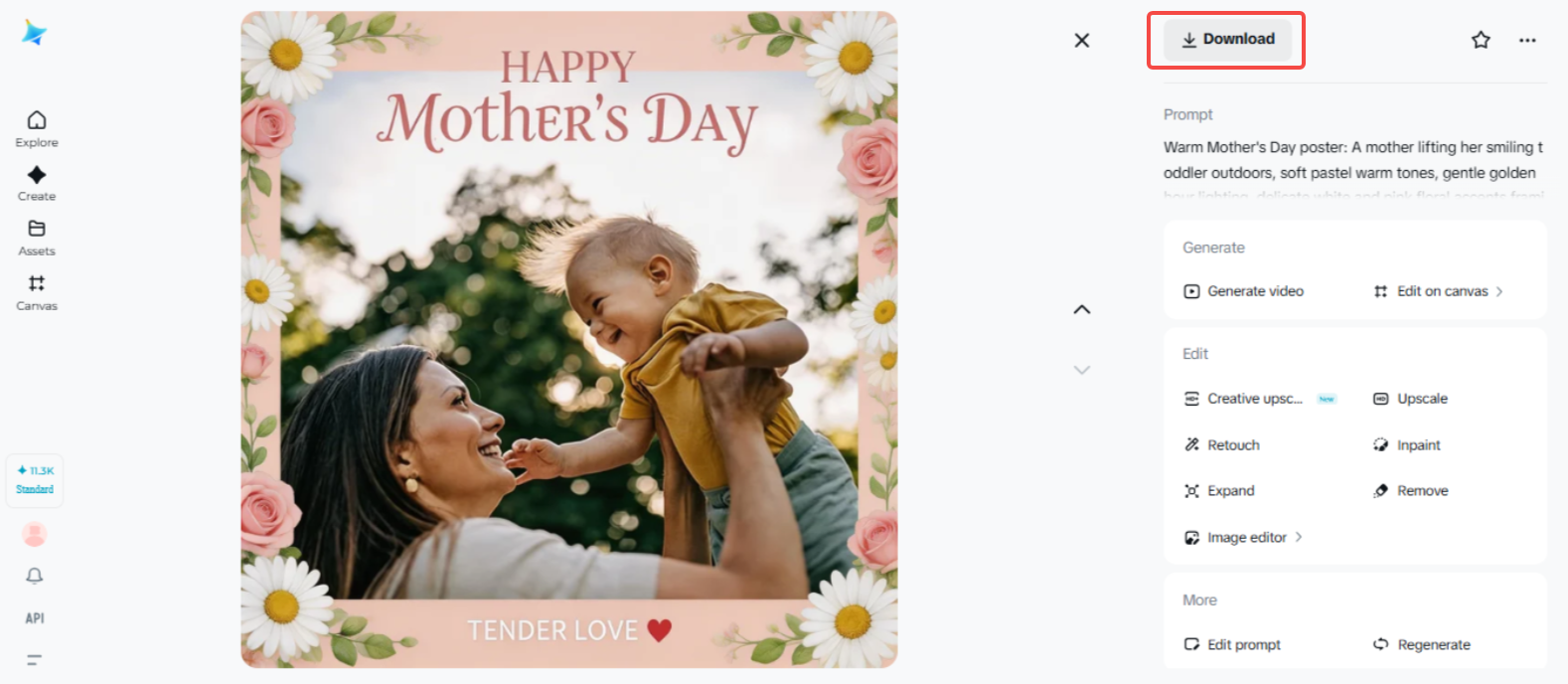 Downloading the Mother's Day poster design in Dreamina