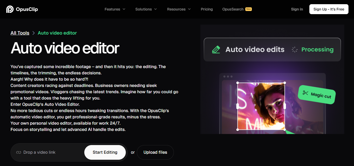 Opus Clip auto video editing tool