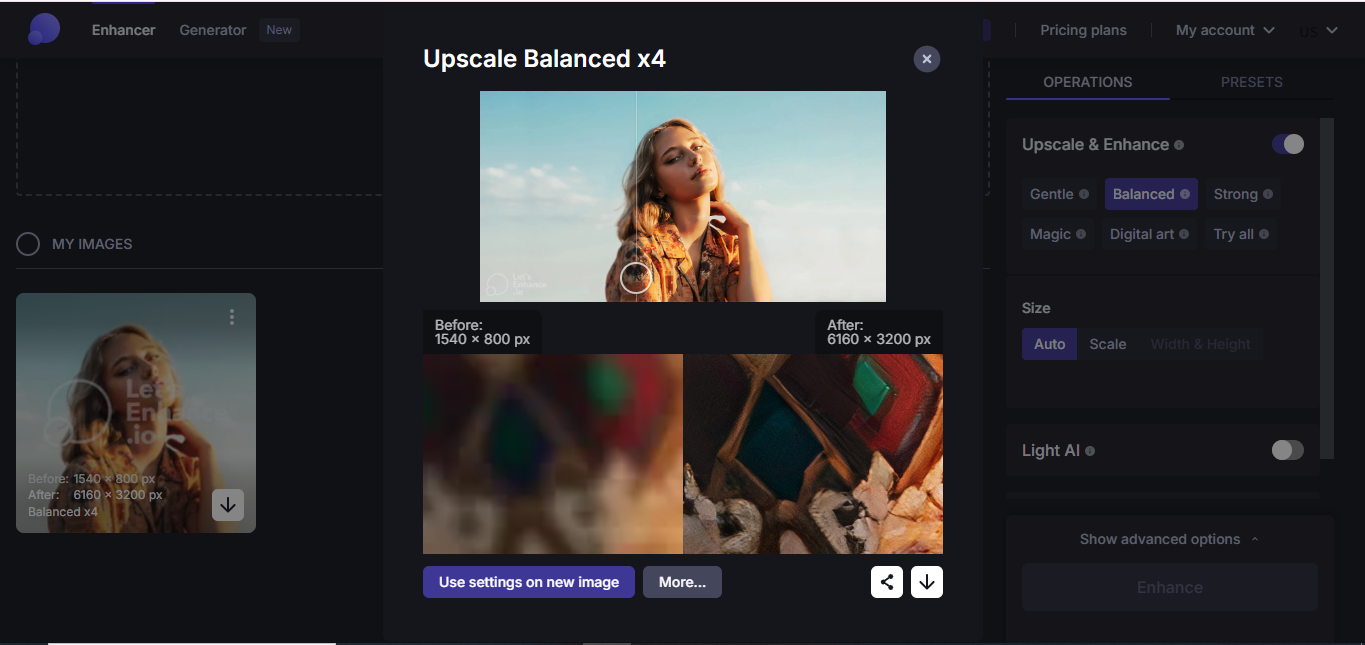 LetsEnhance -  the popular 8K photo enhancer