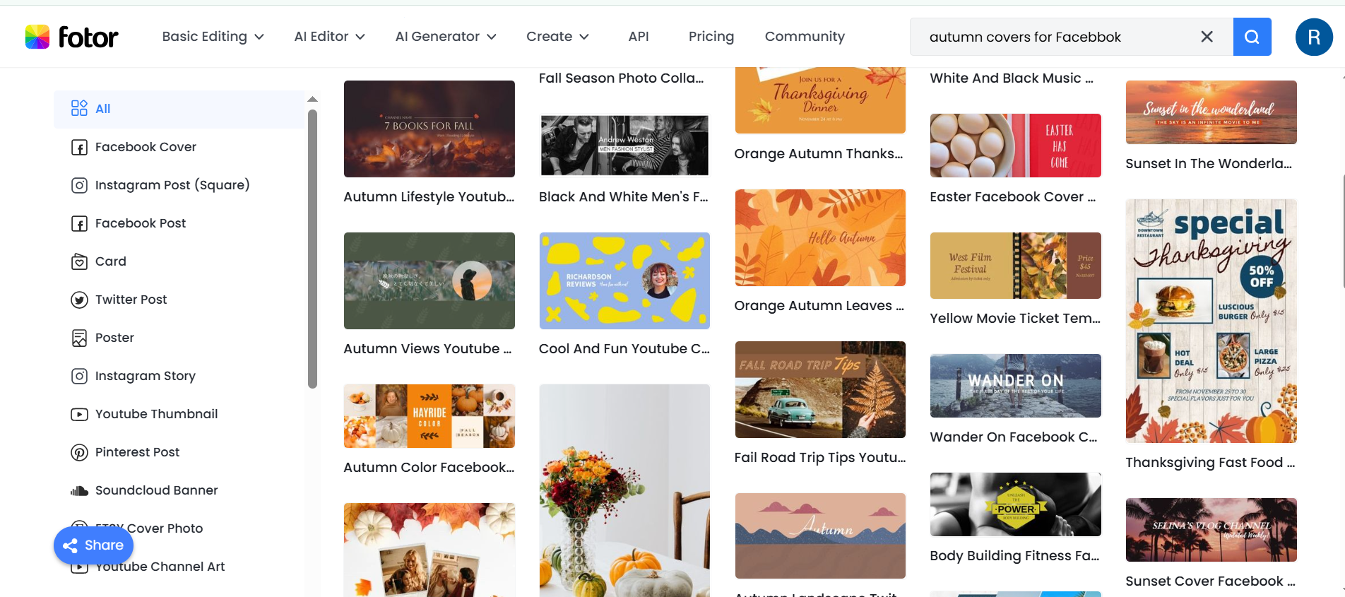 Fotor - a website to modify autumn cover photos for Facebook