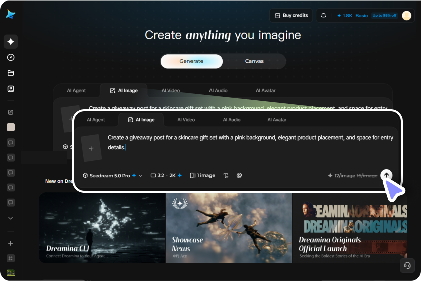 Enter a text prompt or upload a reference