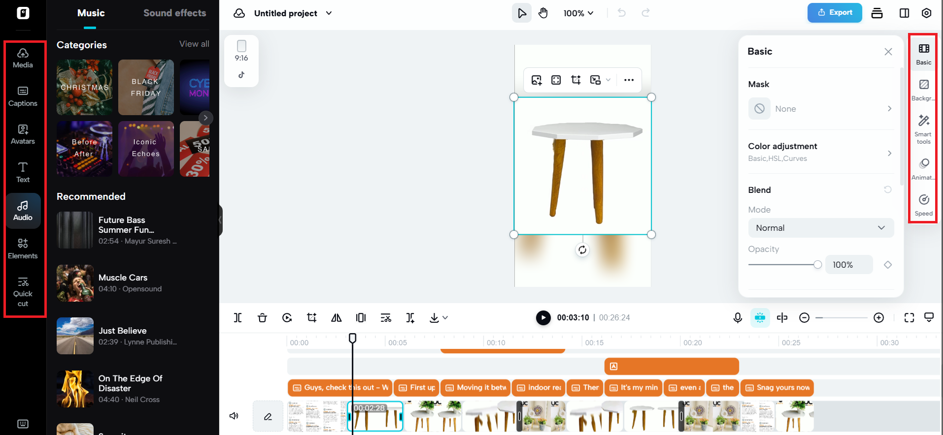 Multiple editing options on both sides of canvas