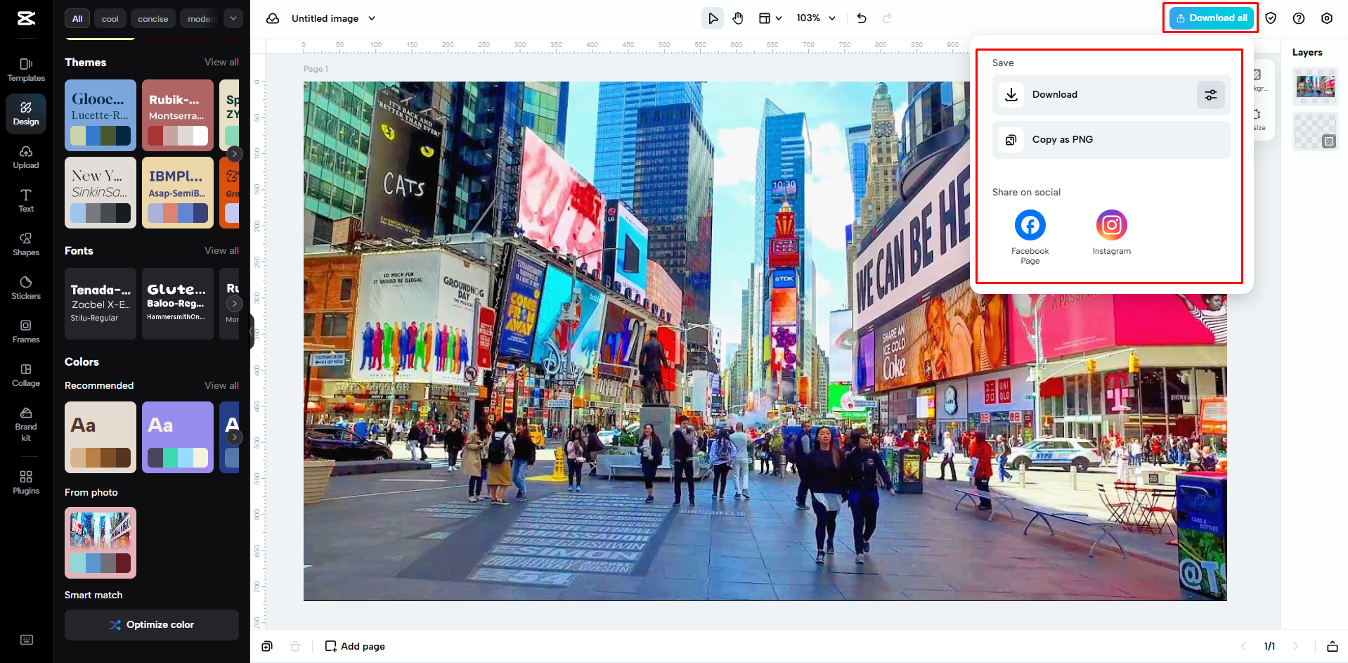 Downloading the image from CapCut Web