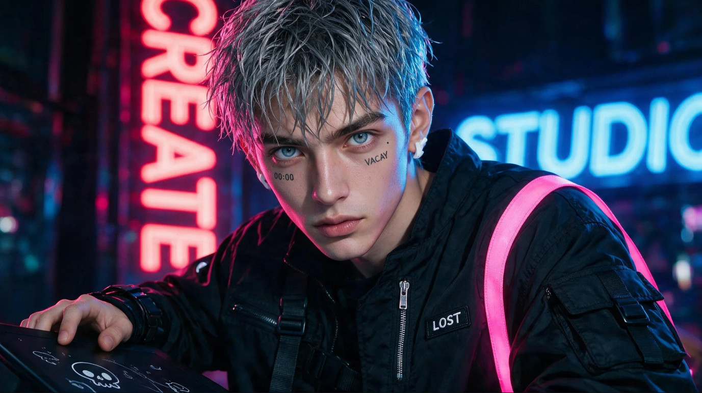 Neon-themed profile picture
