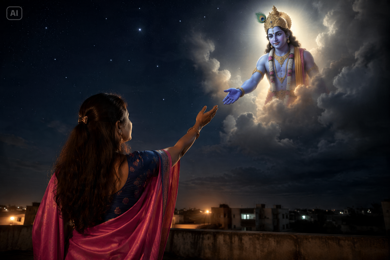 Divine Krishna Night Sky AI Photo Editing Prompt