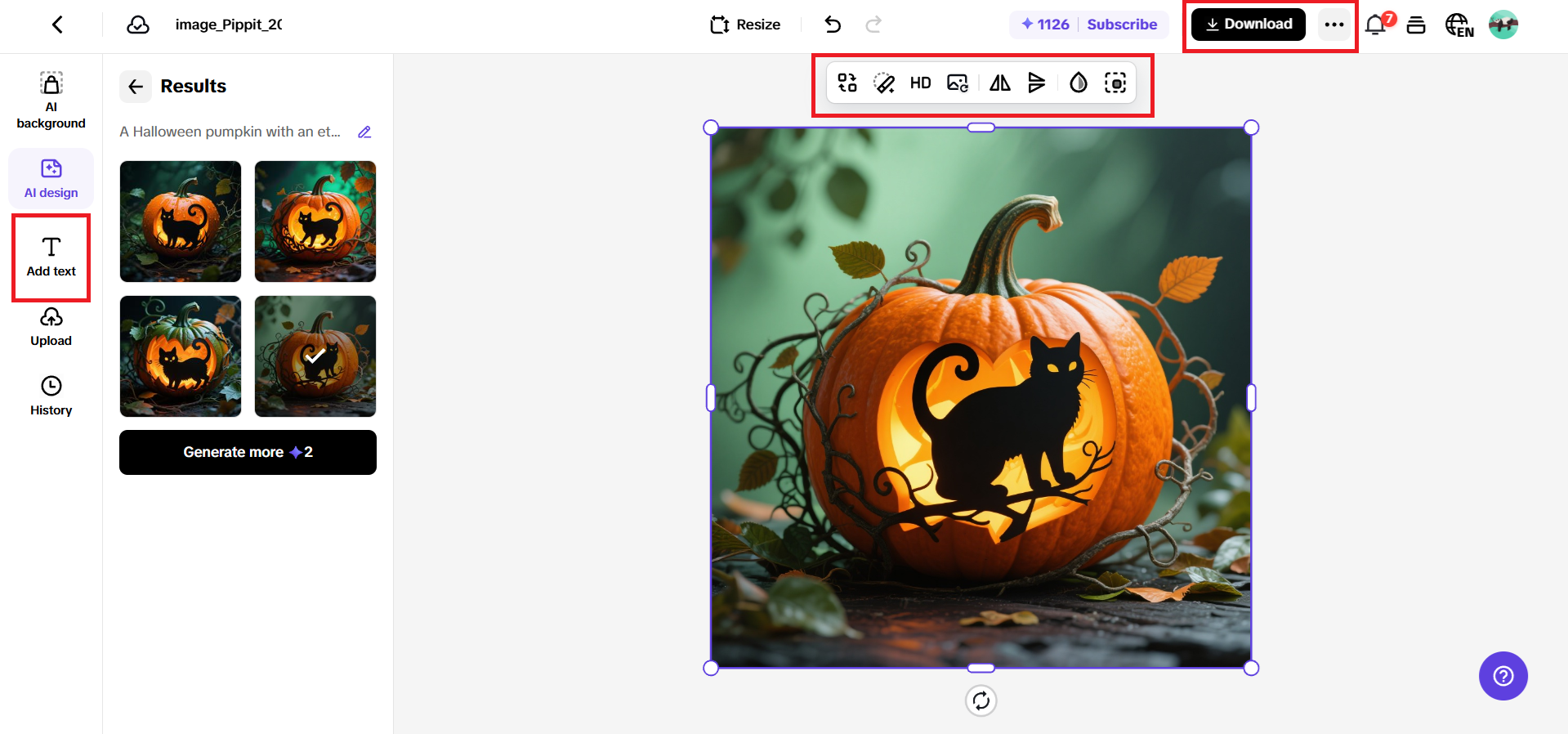 Customize the image generated and download it