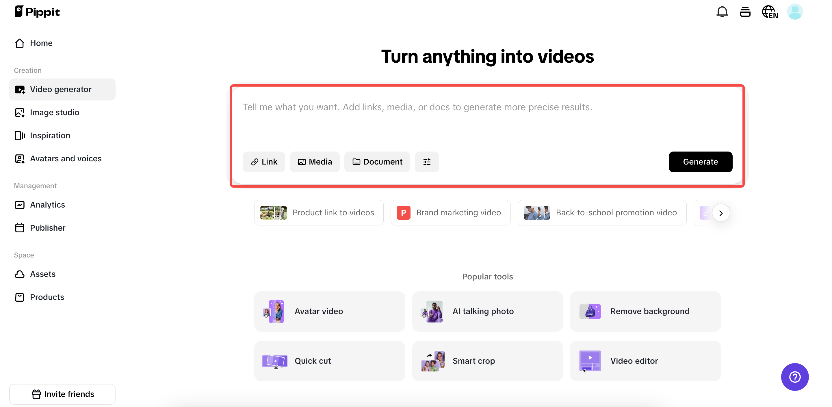 Carregue links ou mídias de produtos