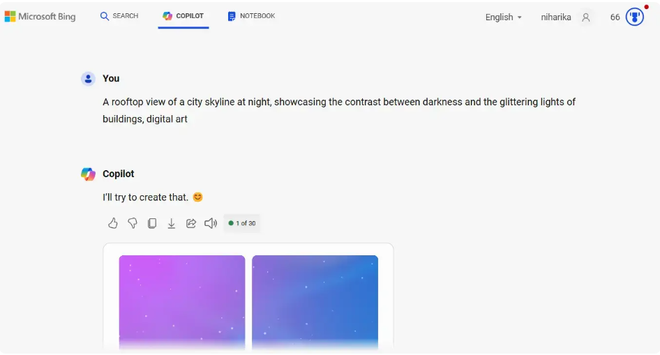 Ingresar una descripción en Bing Chat