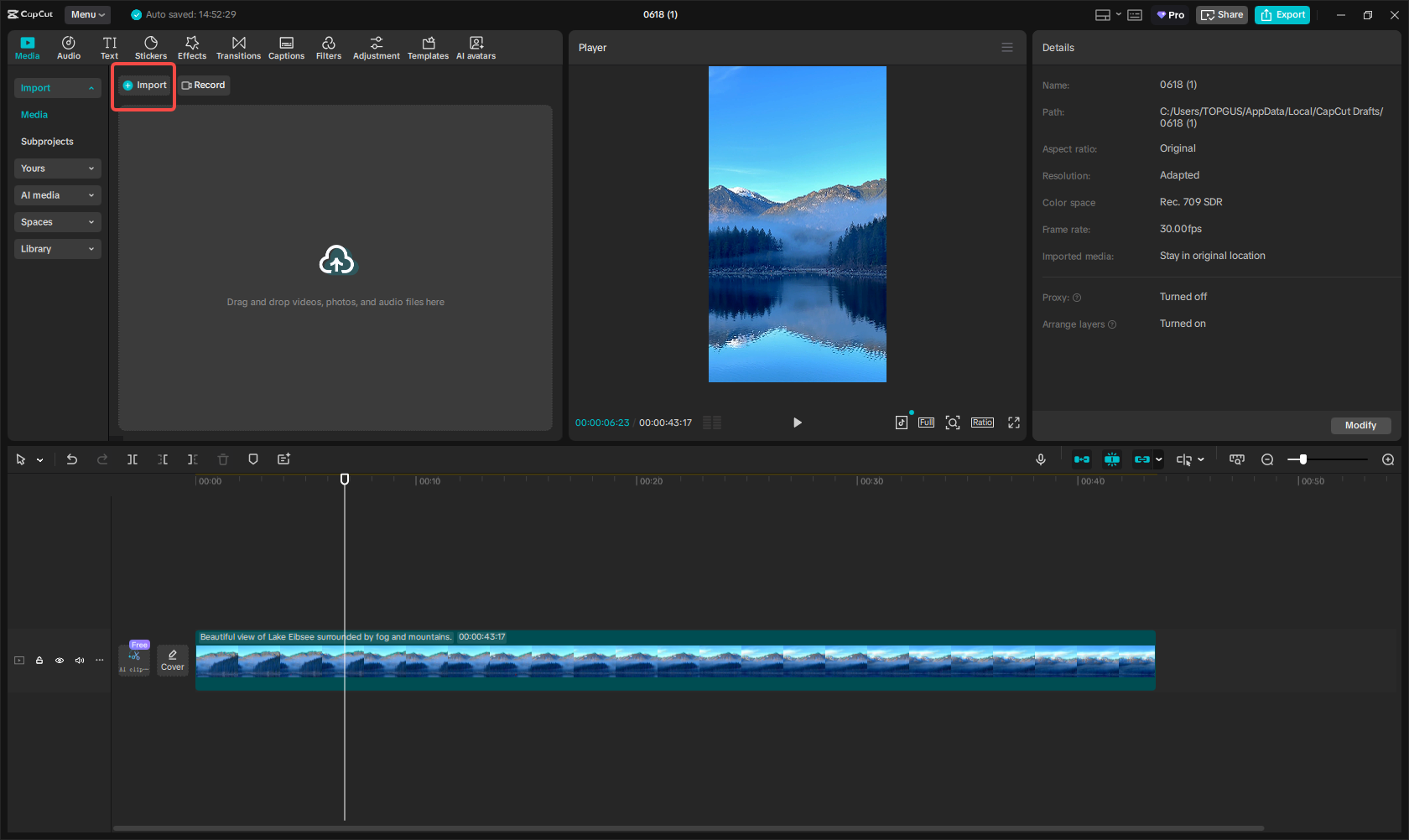 CapCut 시작하고 파일 추가