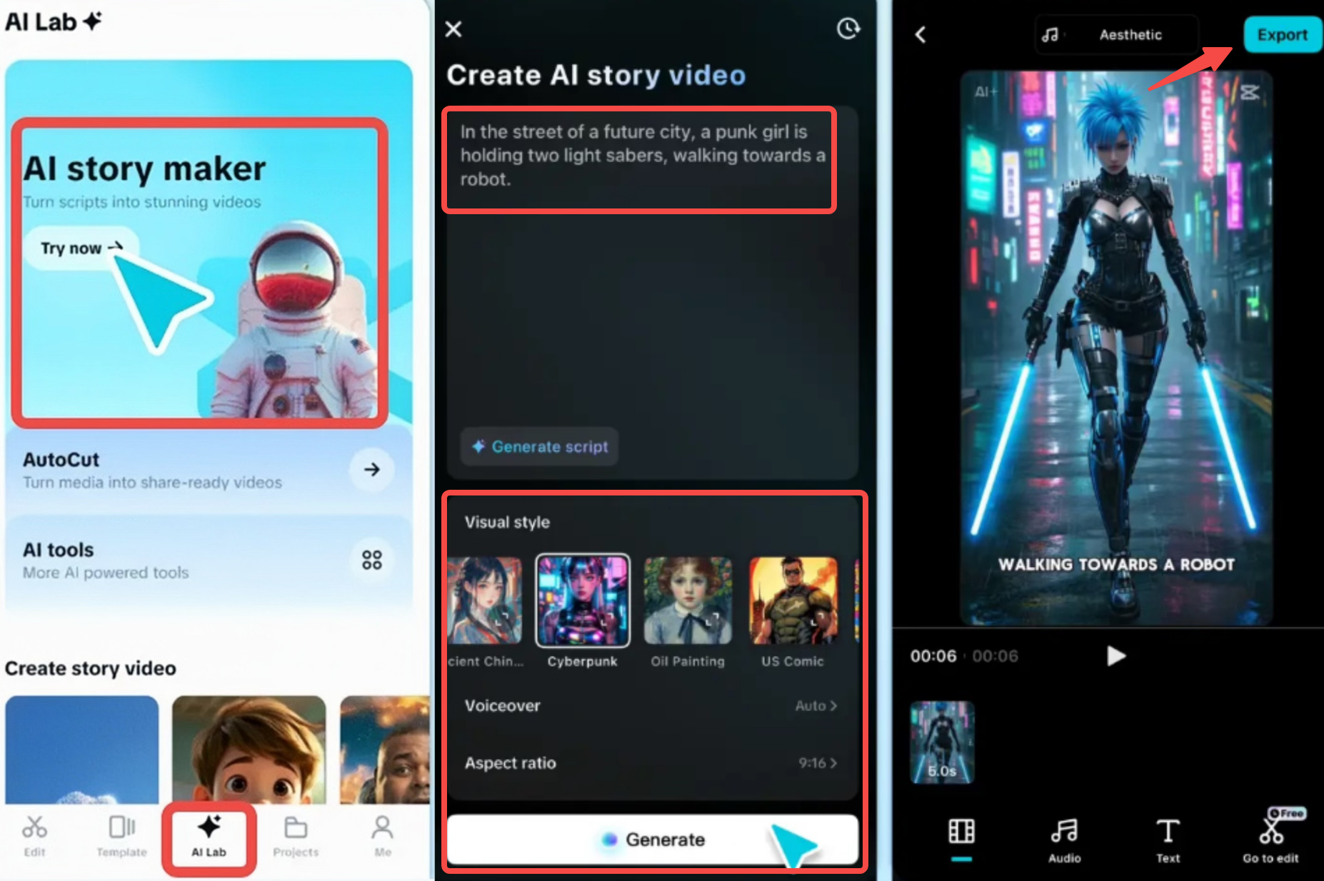 Showing how to make AI videos with CapCut mobile app