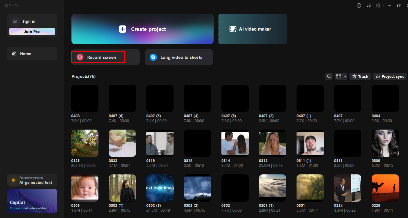 Recording the screen using the CapCut desktop video editor