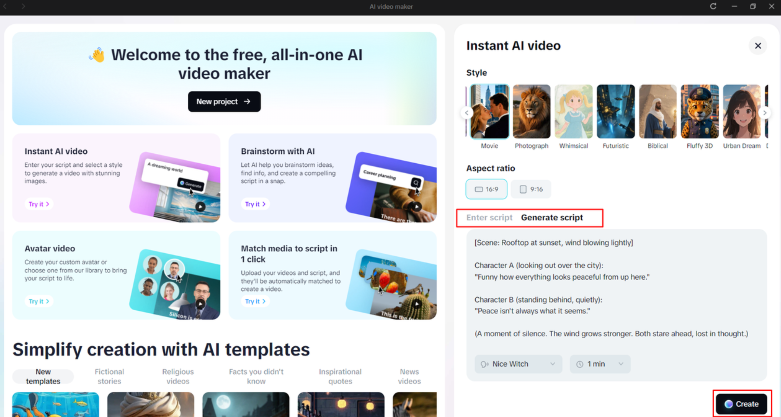 Generating a script in CapCut's AI video maker