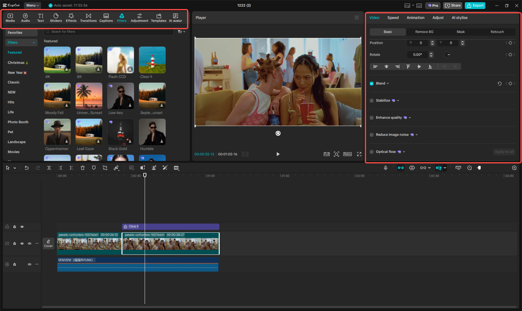 Editing and enhancing the image/video in CapCut
