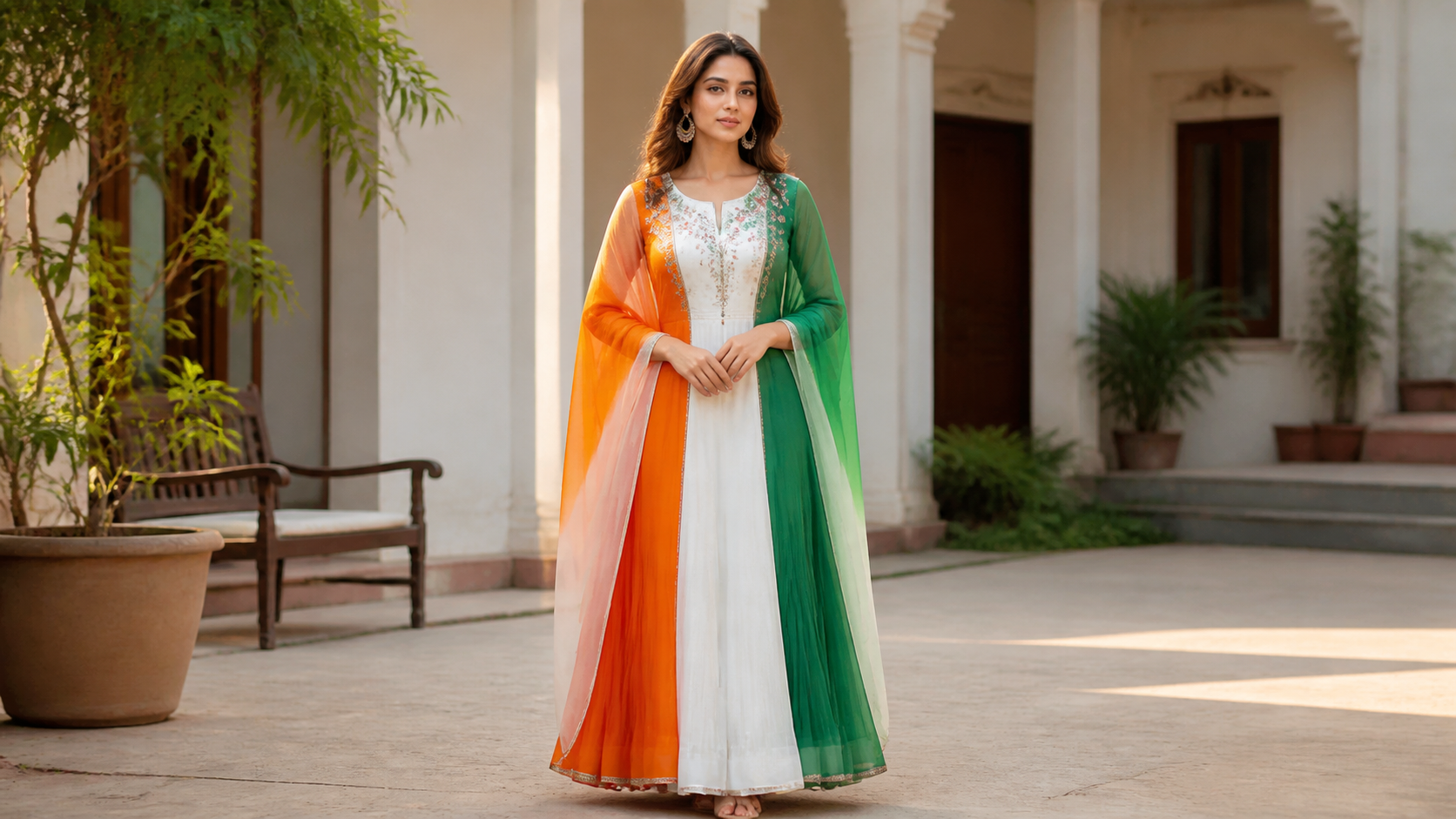 Saffron-white-green outfit example