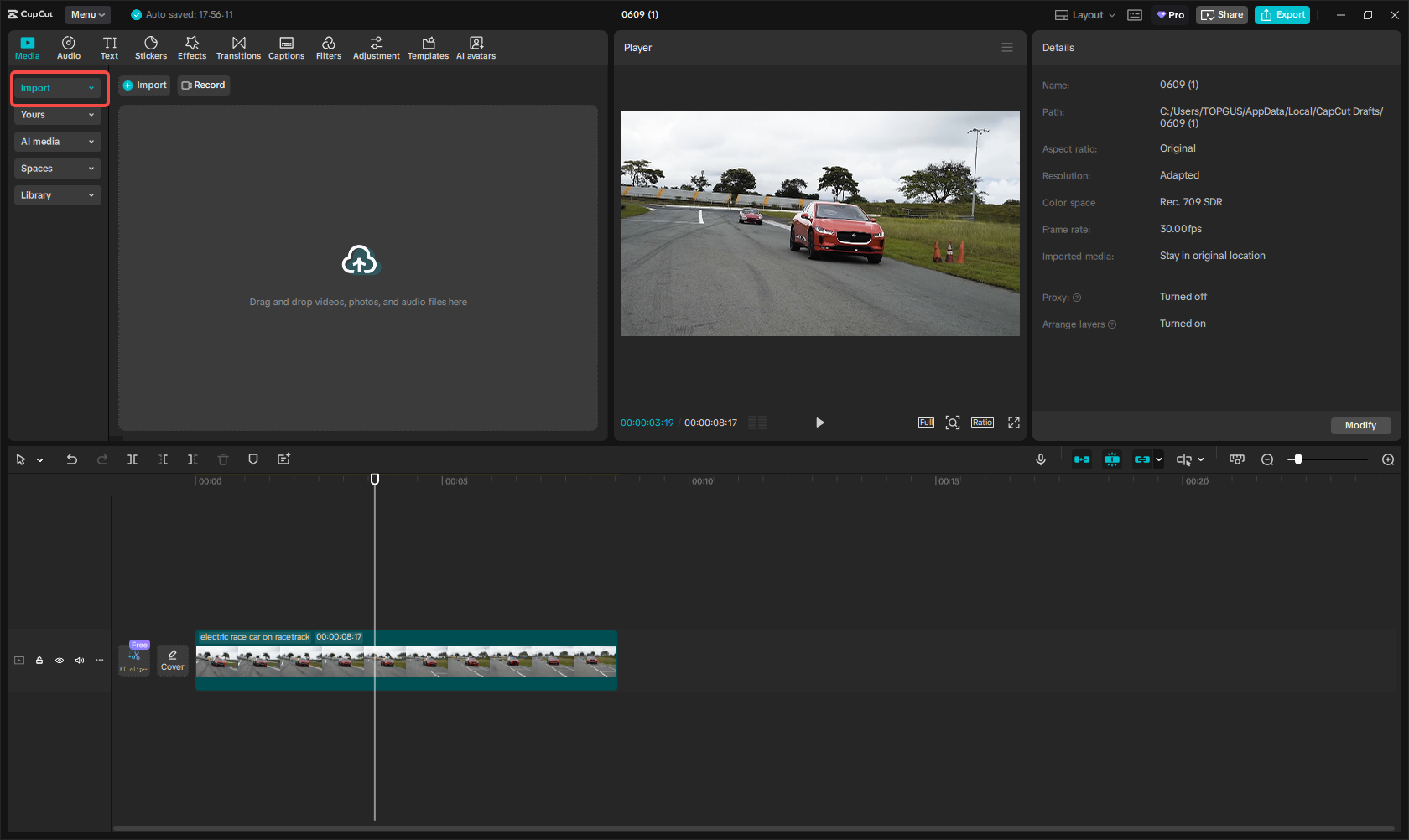 Import the video clip