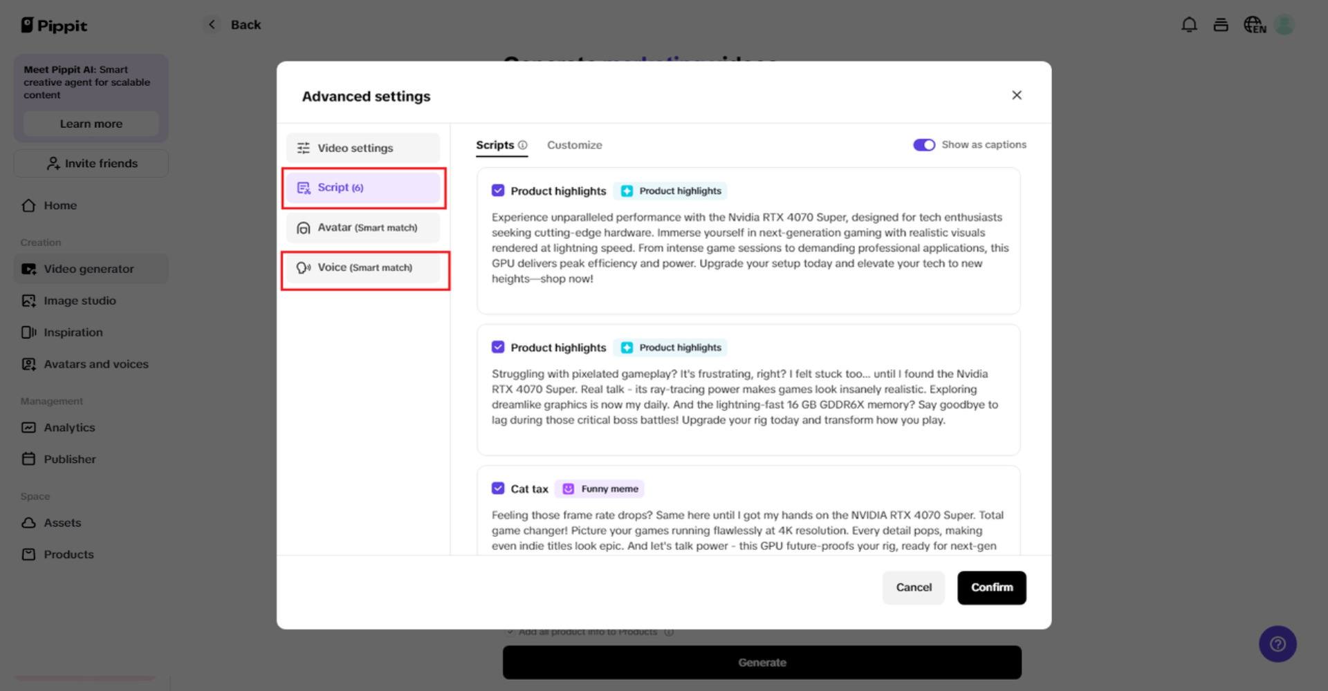 Skrip &amp; voiceover yang dihasilkan AI
