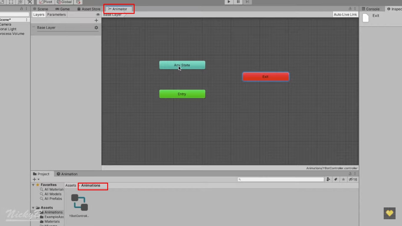 Usando a janela Animação para criar animações de quadro-chave no software de animação Unity.