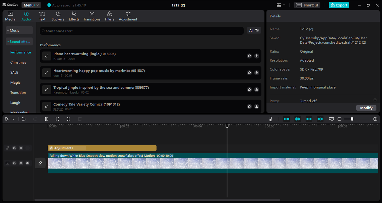The "Audio" tool