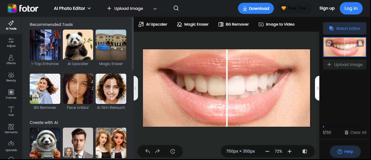 Interfaccia di Fotor - il miglior strumento per lo sbiancamento dei denti