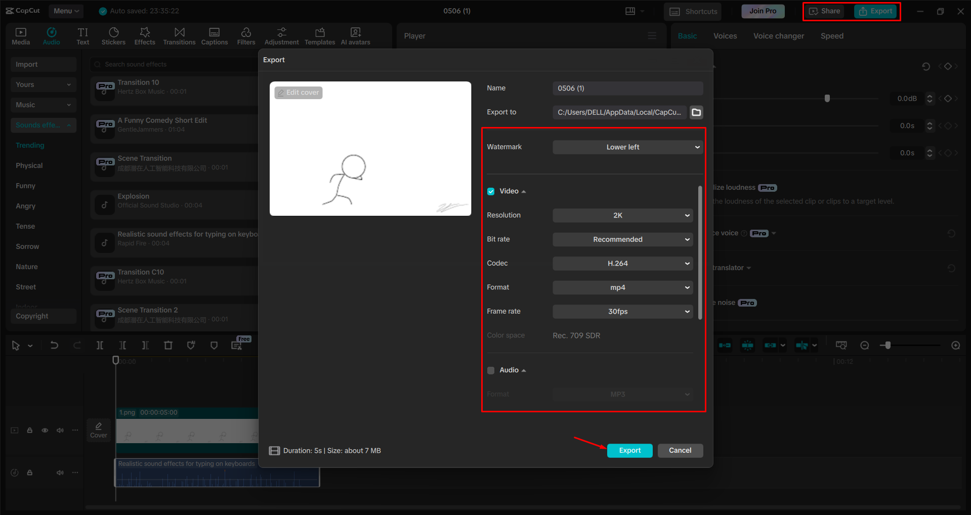 Exporting a video from the CapCut desktop video editor