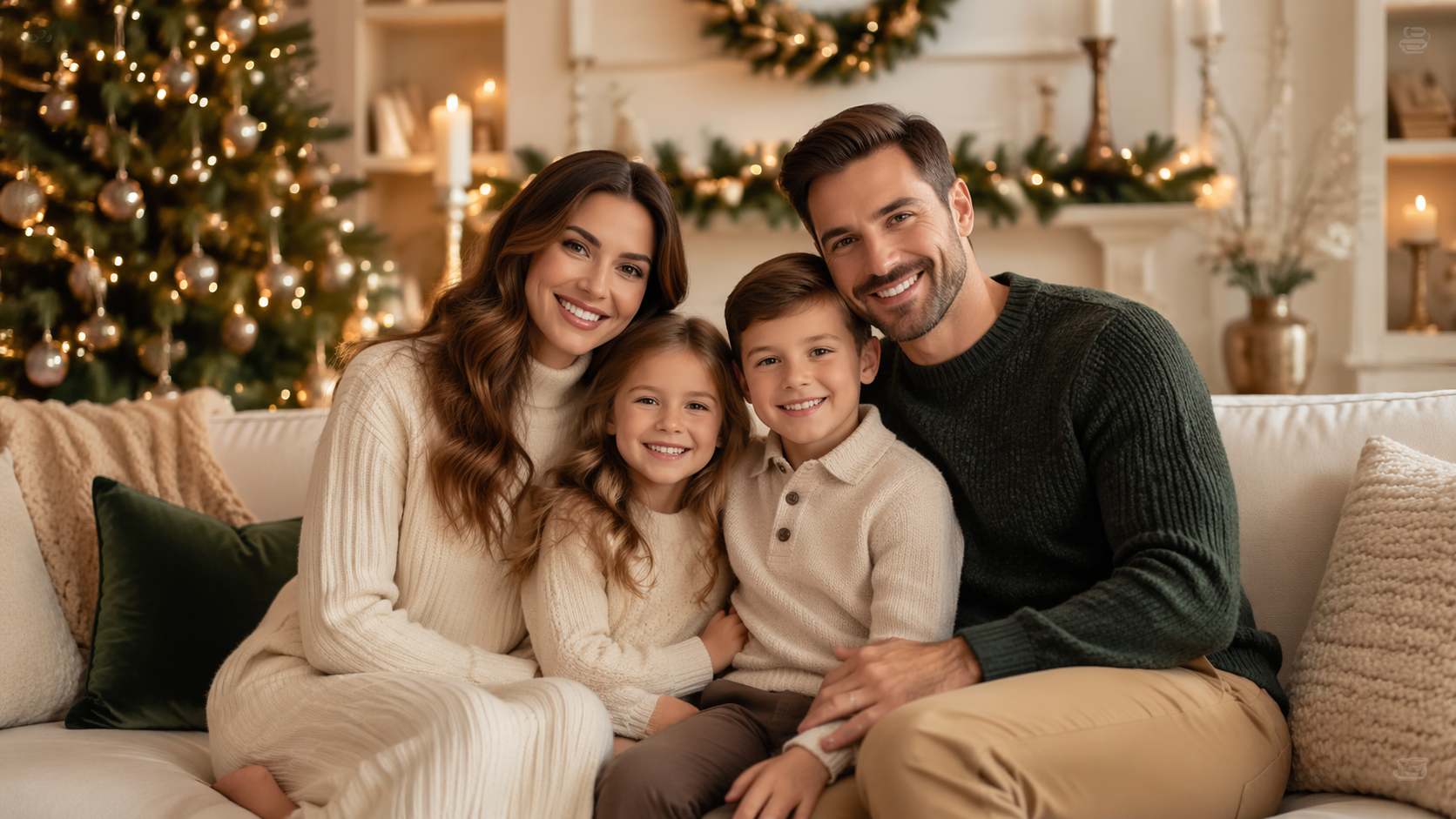 Dreamina trending familj foto prompt snabb exempel 3: Holiday Card Vardagsrum