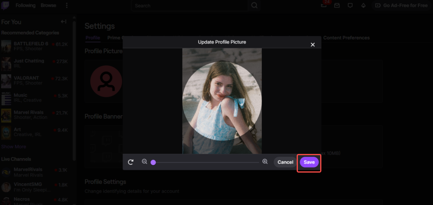 Muat naik imej profil baru