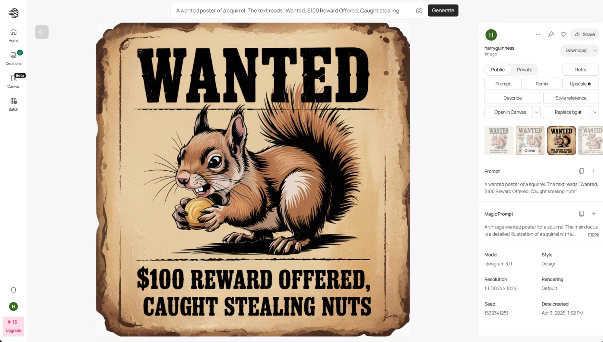 Interface of Ideogram - the best tool to generate images