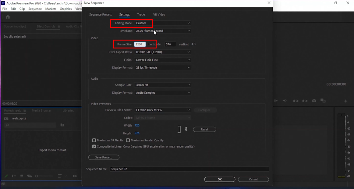 Adjusting framerate to create reels in Premiere Pro