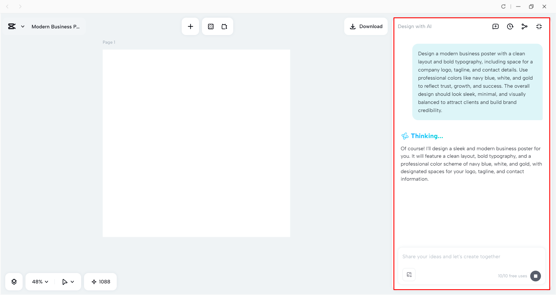 Generating a poster with CapCut's AI Design