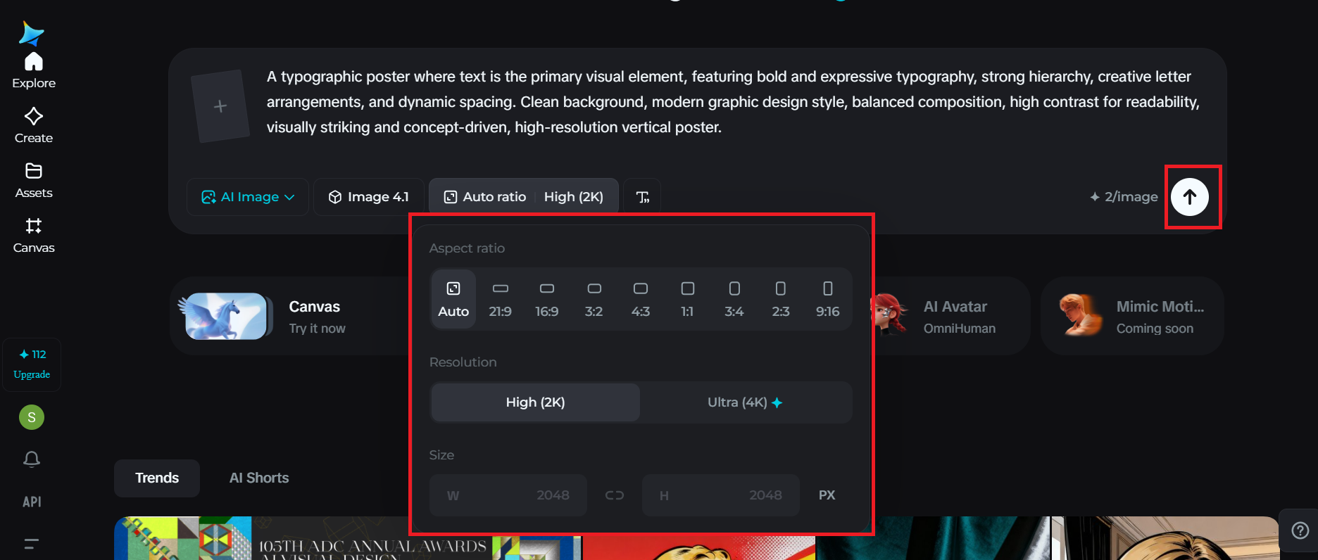 Adjust output settings for modern typography poster design