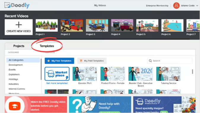 Chọn một mẫu phù hợp trong ứng dụng Doodly