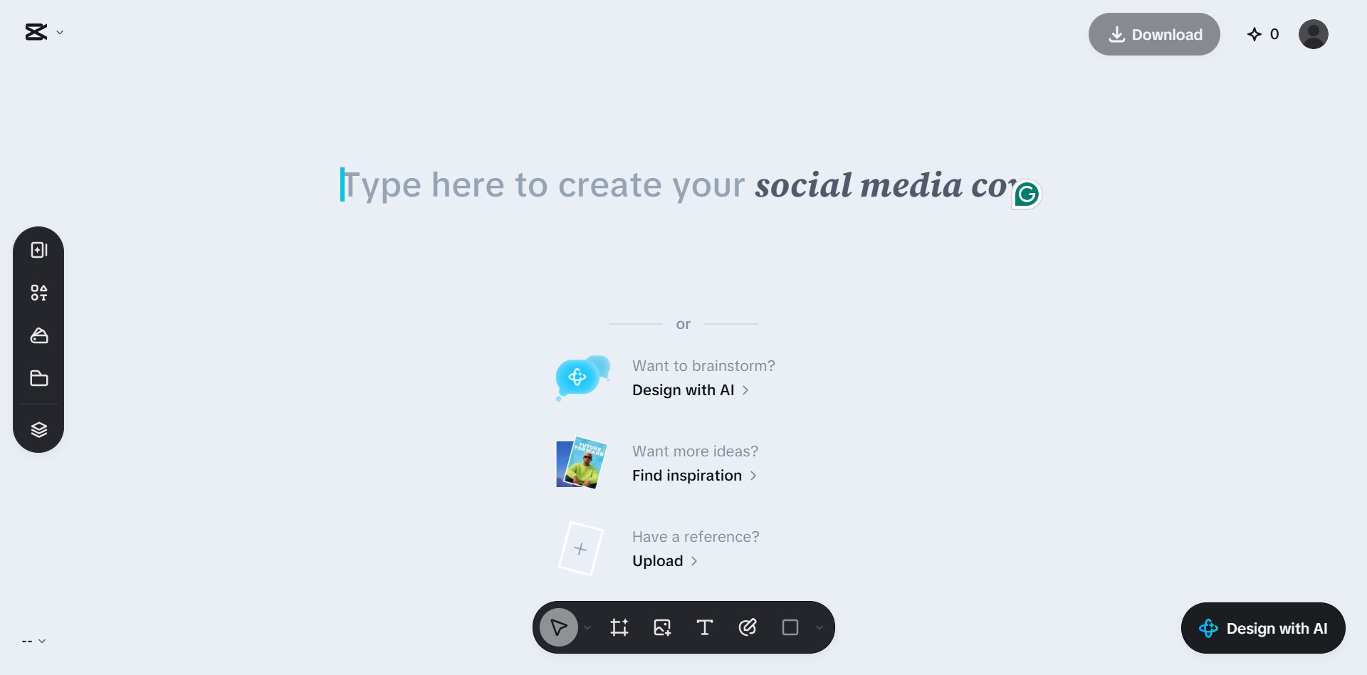 Accessing the AI design feature in CapCut
