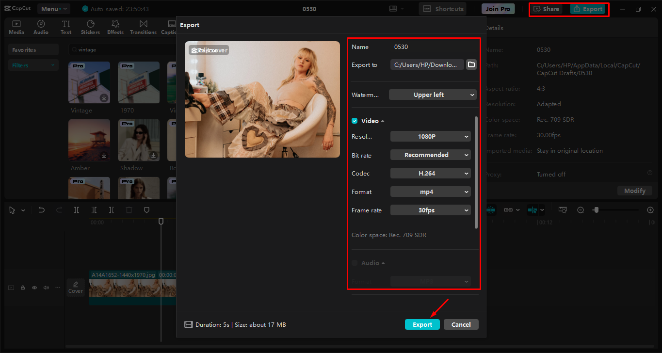 Exportieren des Videos aus dem CapCut Desktop-Video-Editor
