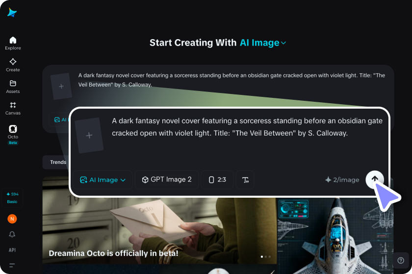Open the image generator and write your cover prompt