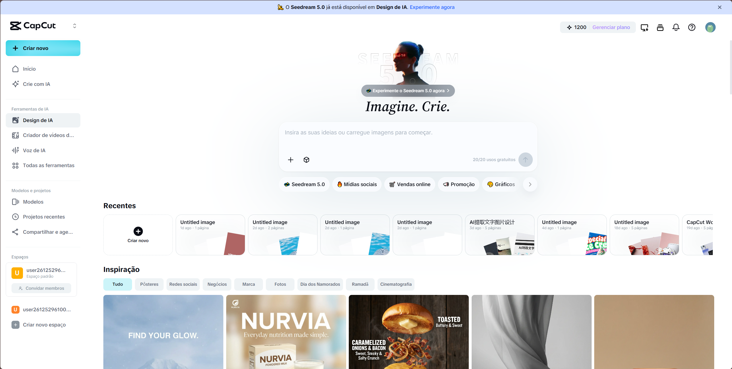 Interface do Design de IA do CapCut