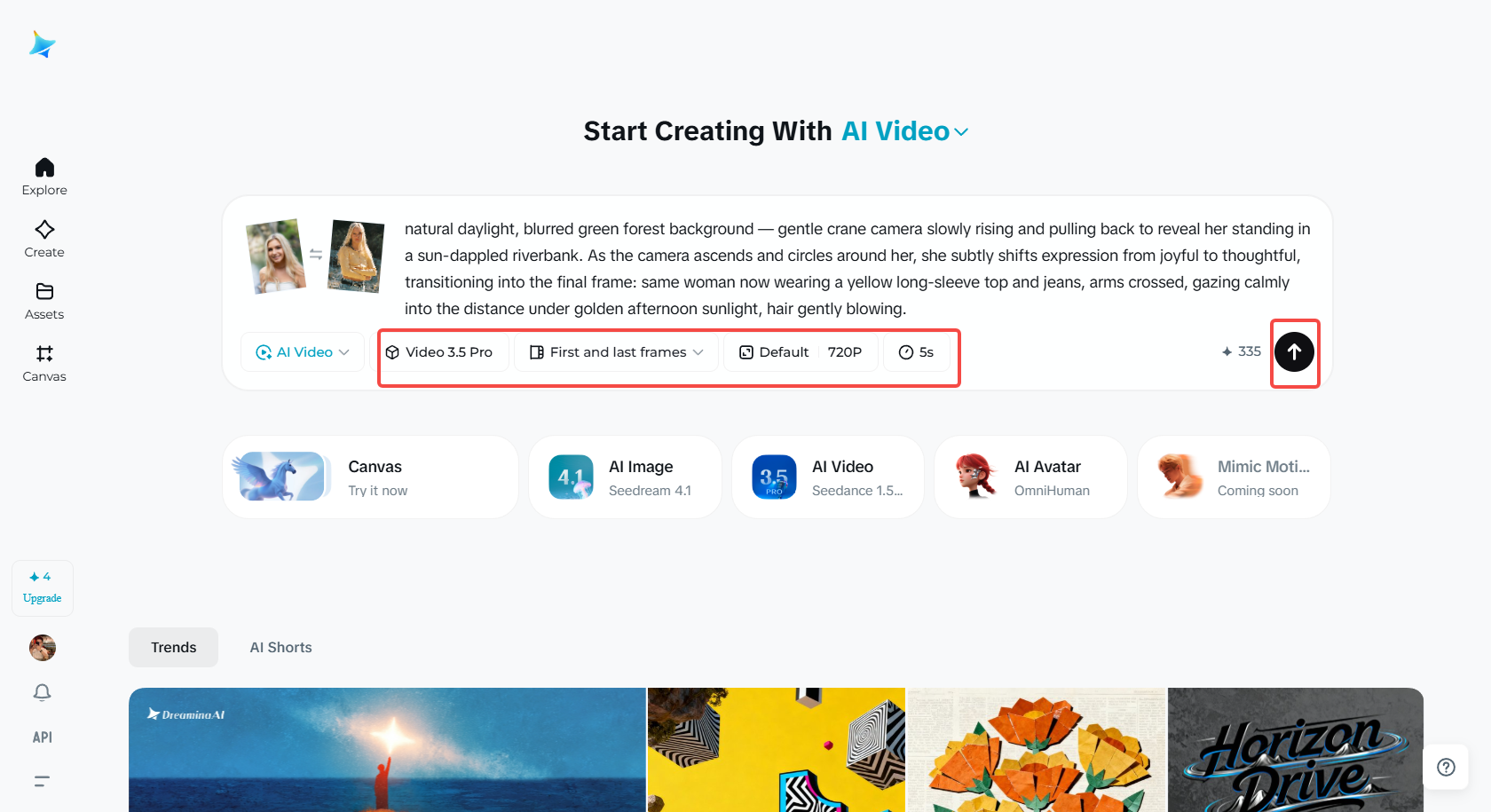 Escolha o modelo de vídeo, duração e proporção