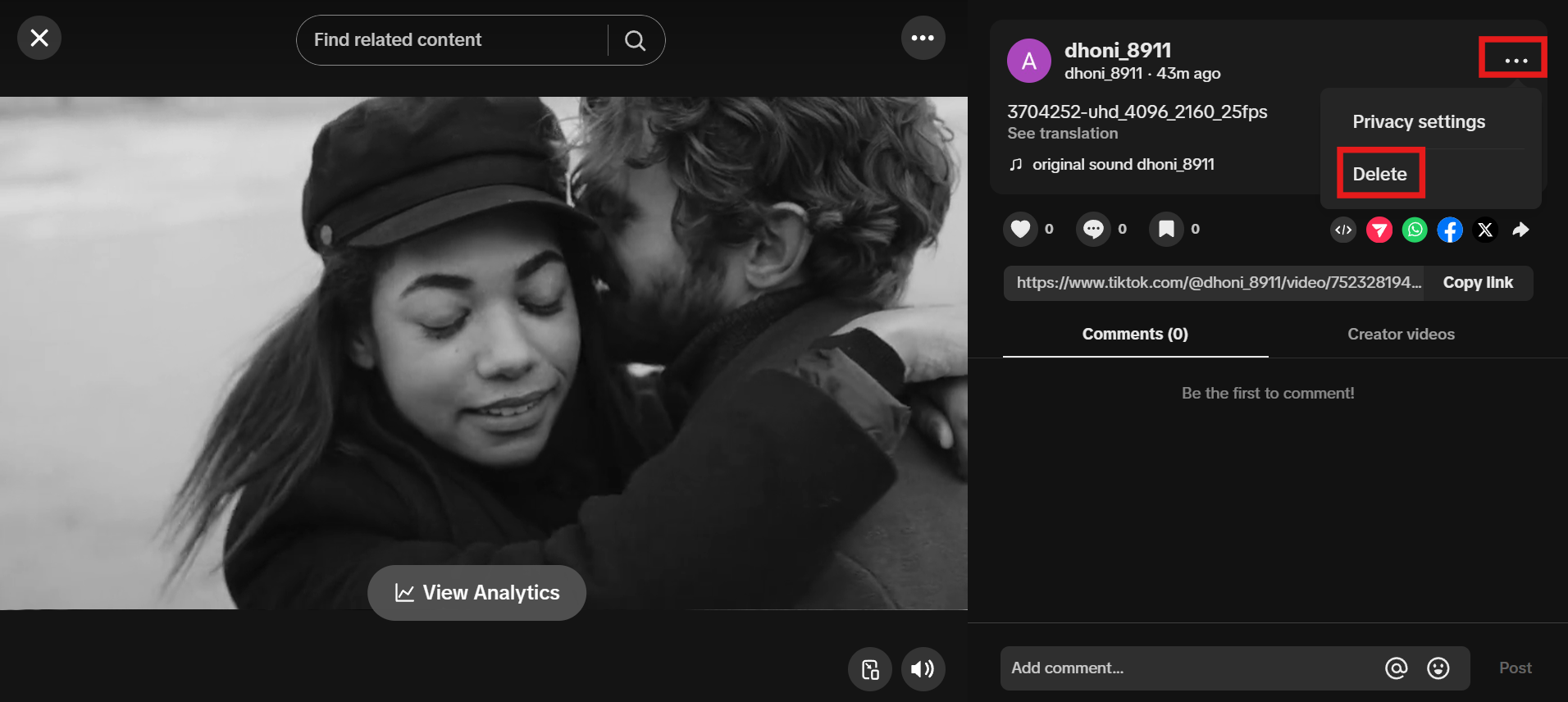 Löschen Sie das Video.