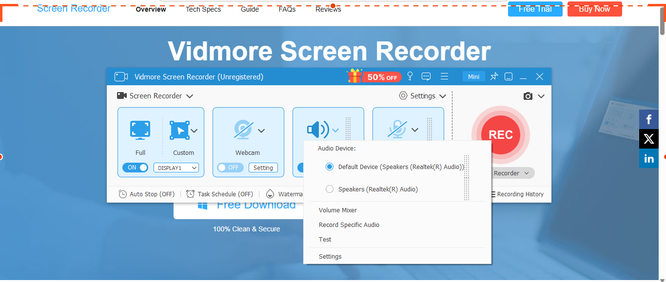 Passen Sie den Aufnahmebereich und die Audioeinstellungen an