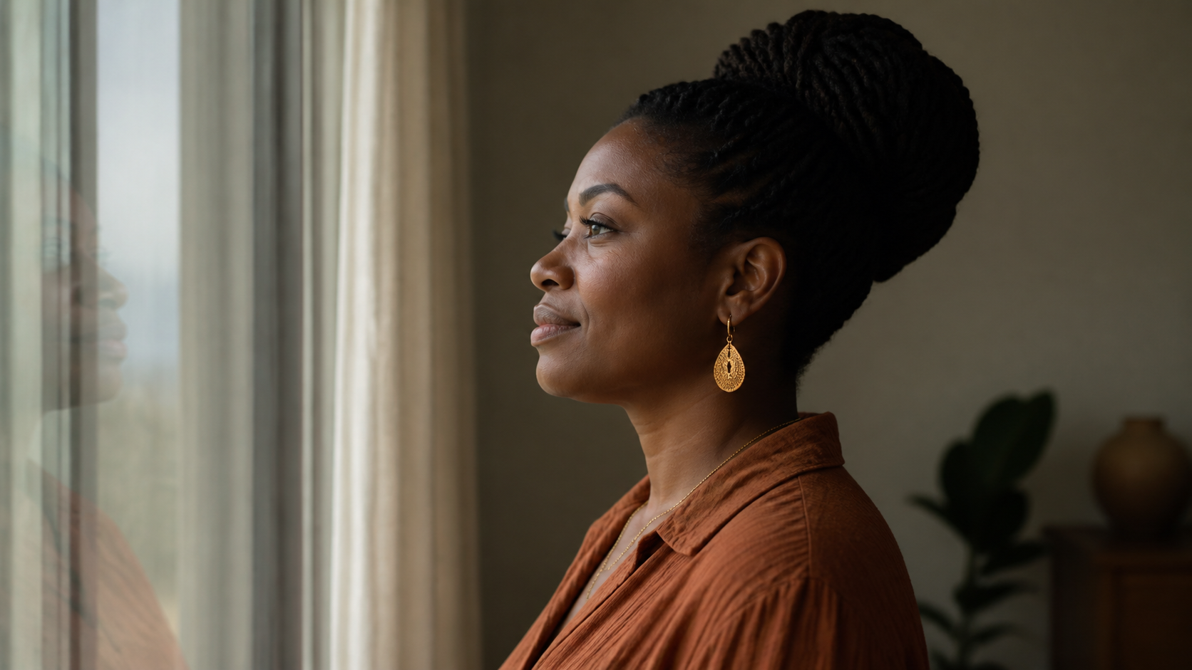 Retrato de perfil de luz de janela grátis ai gerador de menina negra