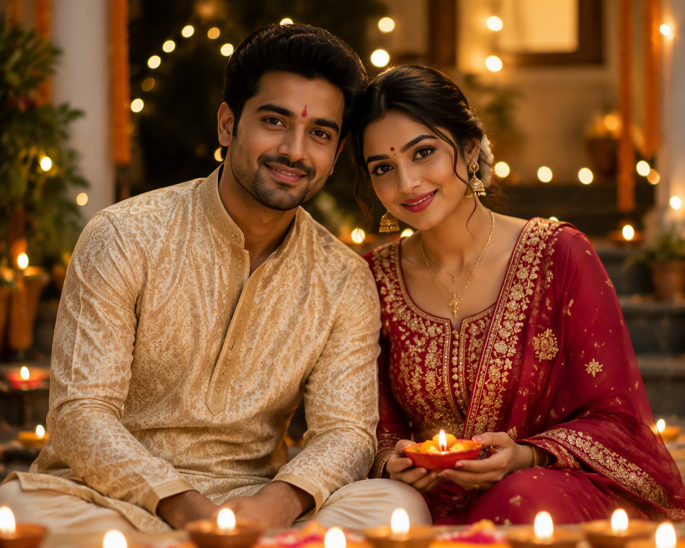Gemelli Coppia Diwali AI Foto Editing Prompts Eroe