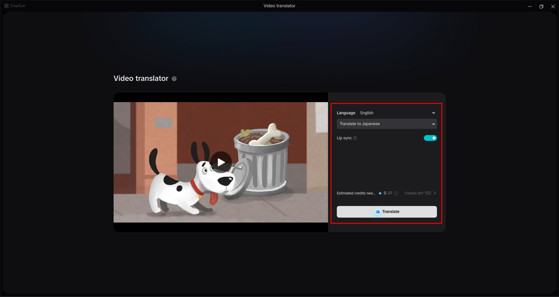 Translating a video with the CapCut desktop video editor