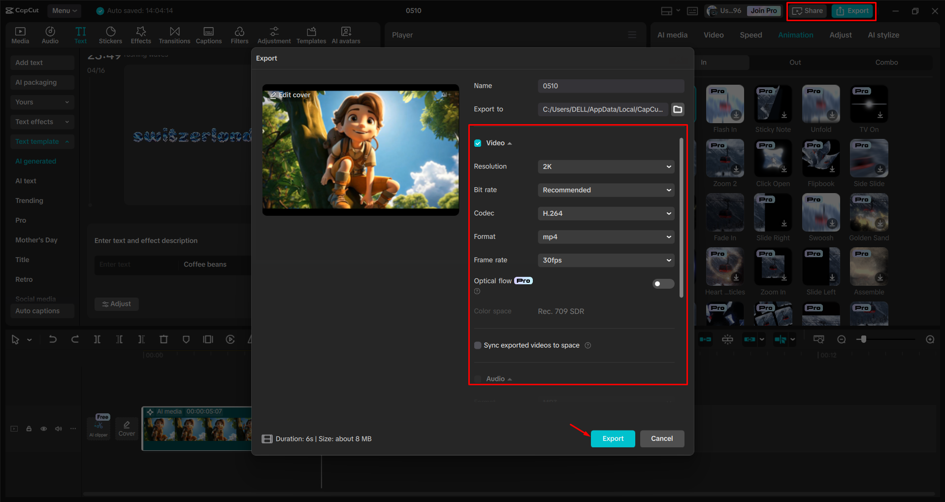 Exportar um vídeo do editor de vídeo para desktop CapCut