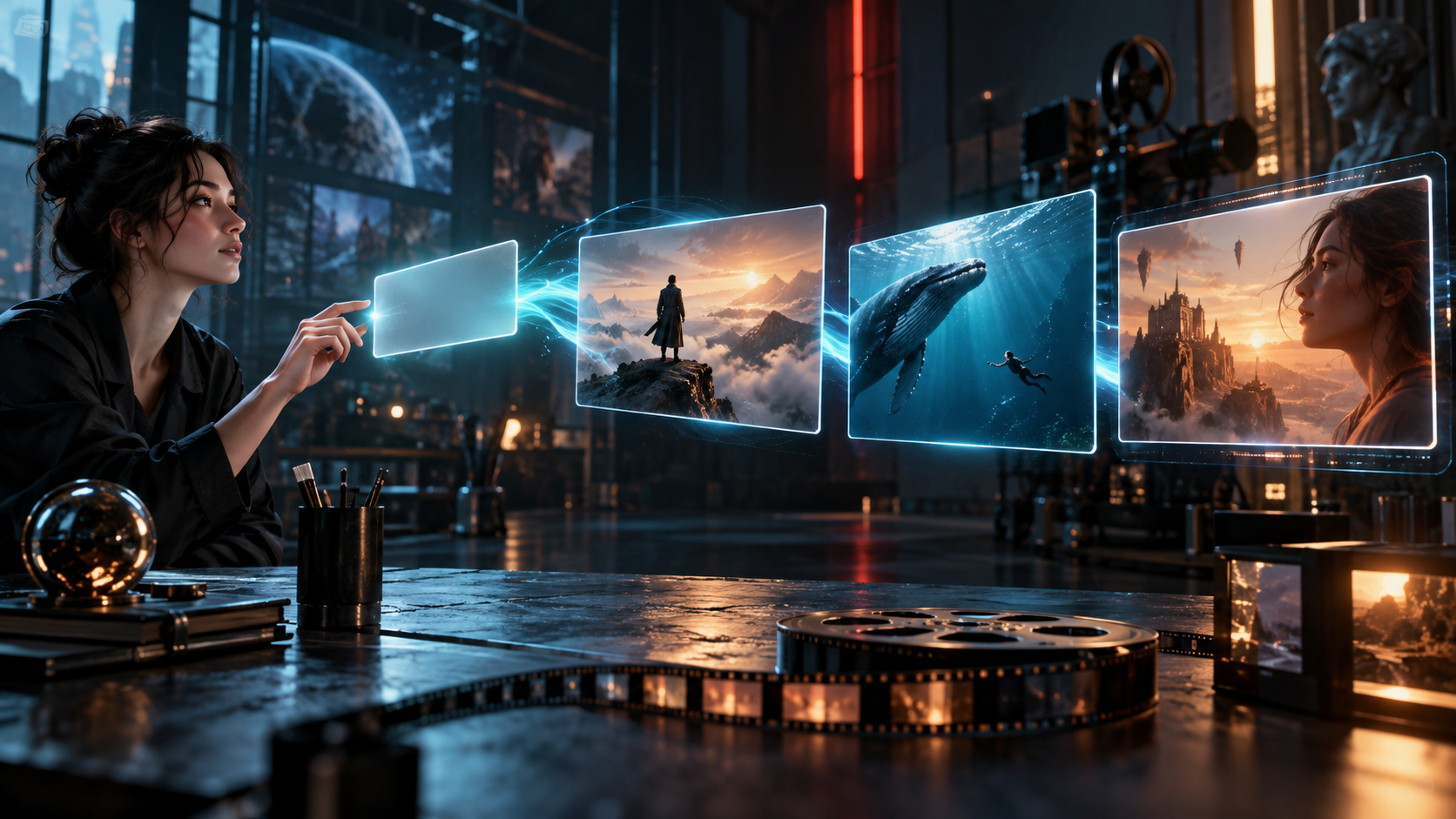 Een prompt die verandert in verbonden filmische videoscènes