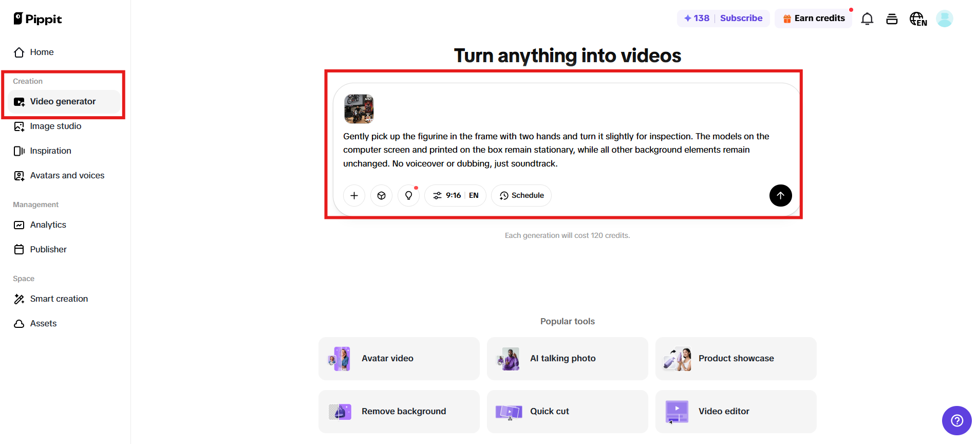 Navigate to Video generator