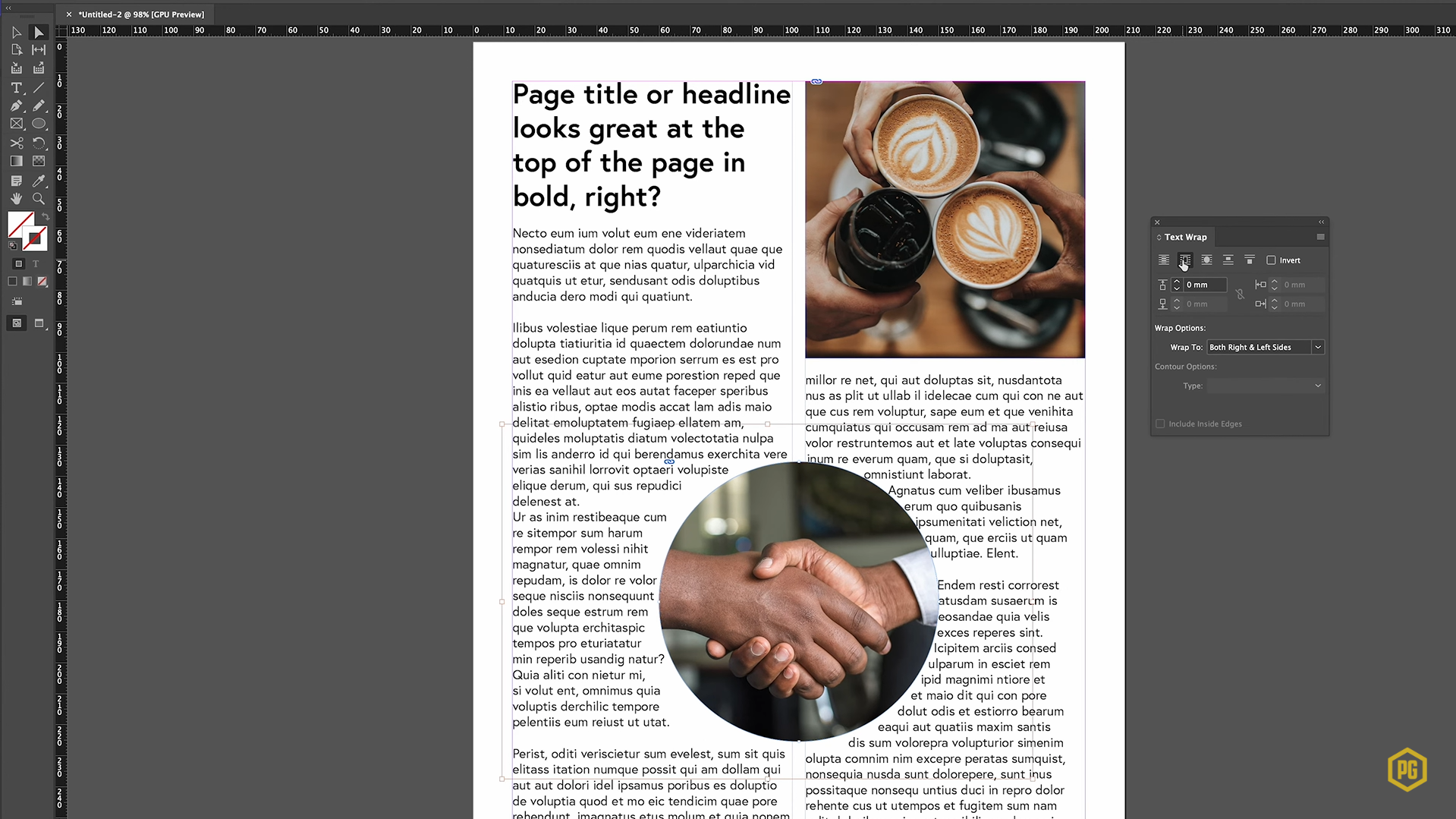 An example of InDesign word wrap