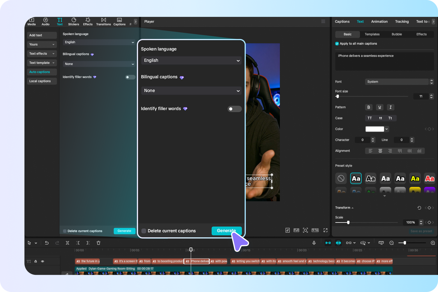 Generate subtitles 