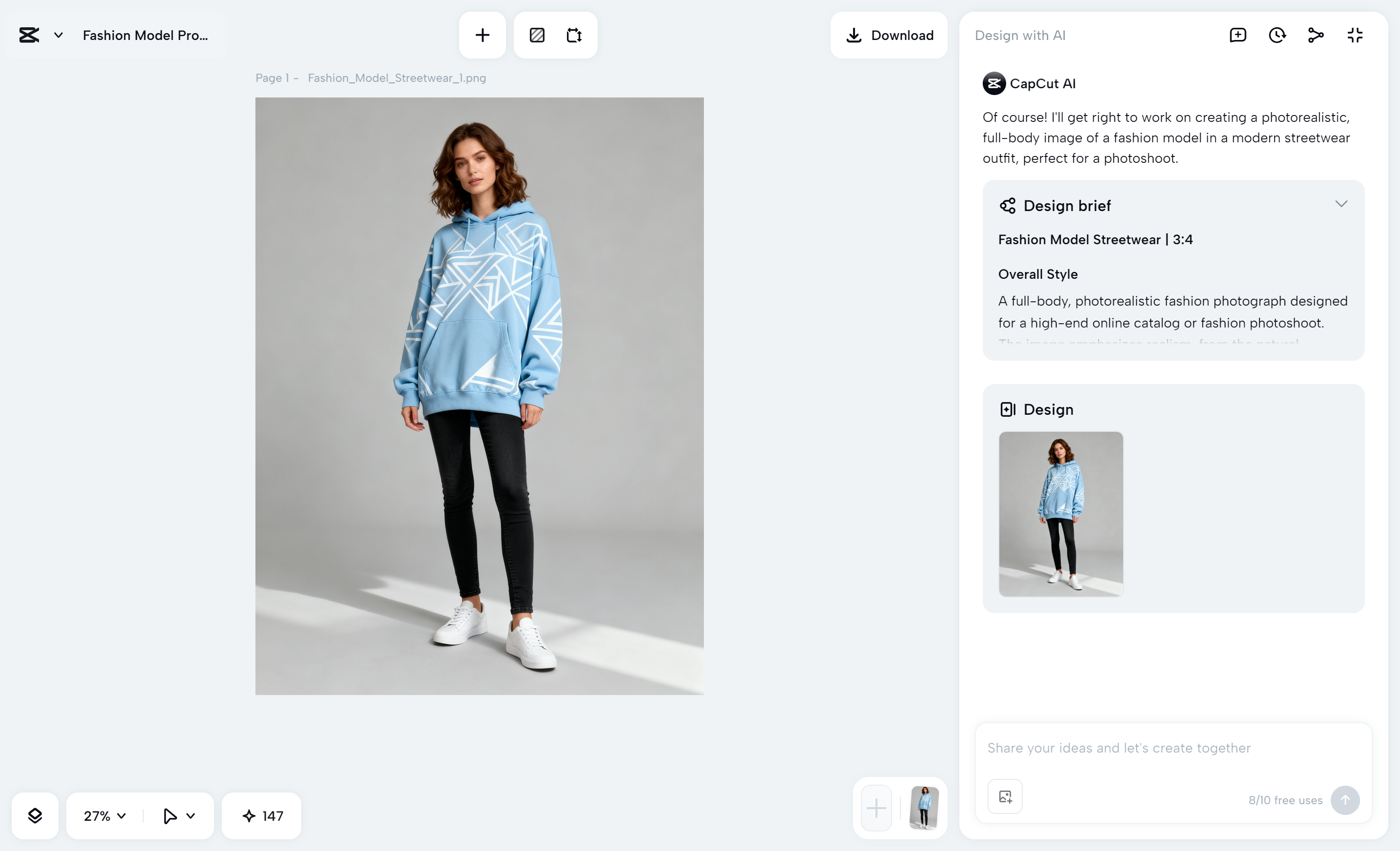 Interface of the CapCut desktop video editor - a quick way to generate AI clothing models