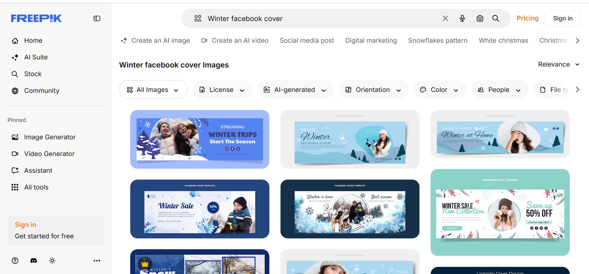 Freepik - Supported tool to download a Facebook cover photo of a winter scene