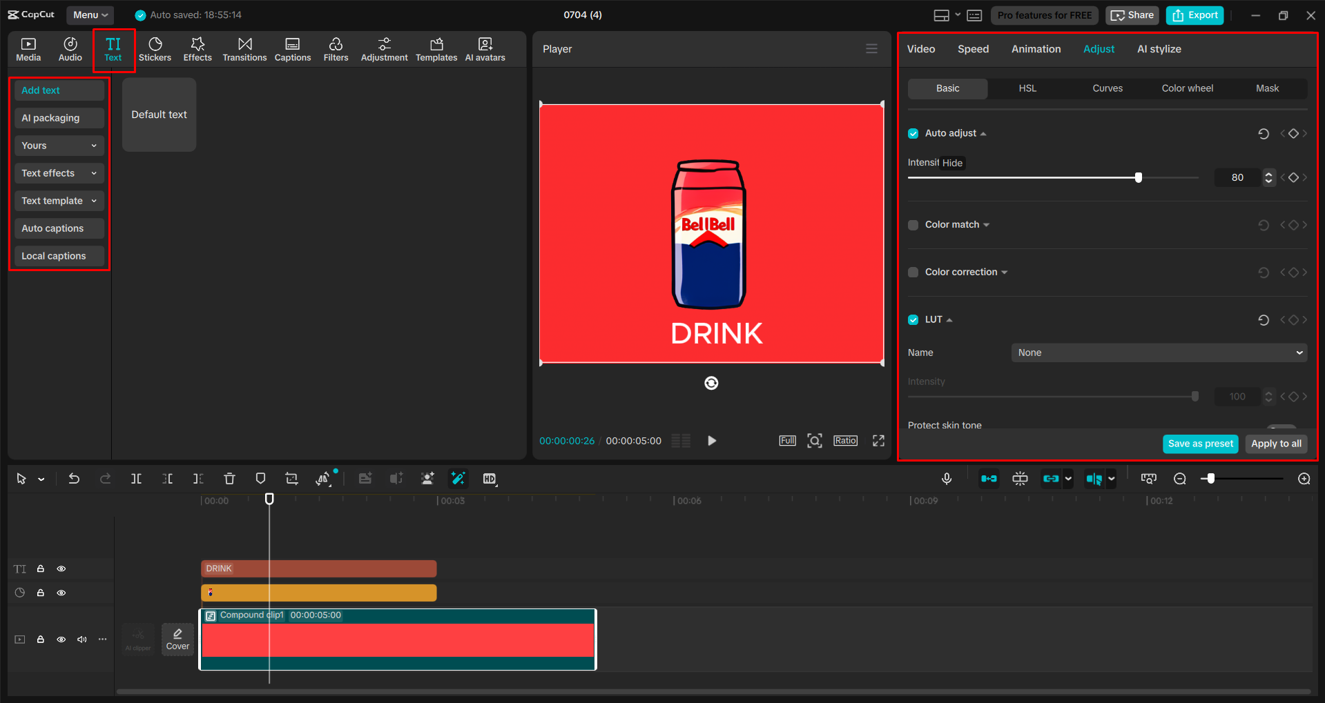 Hinzufügen von Text und Anpassen von Videofarben mit dem CapCut Desktop-Video-Editor